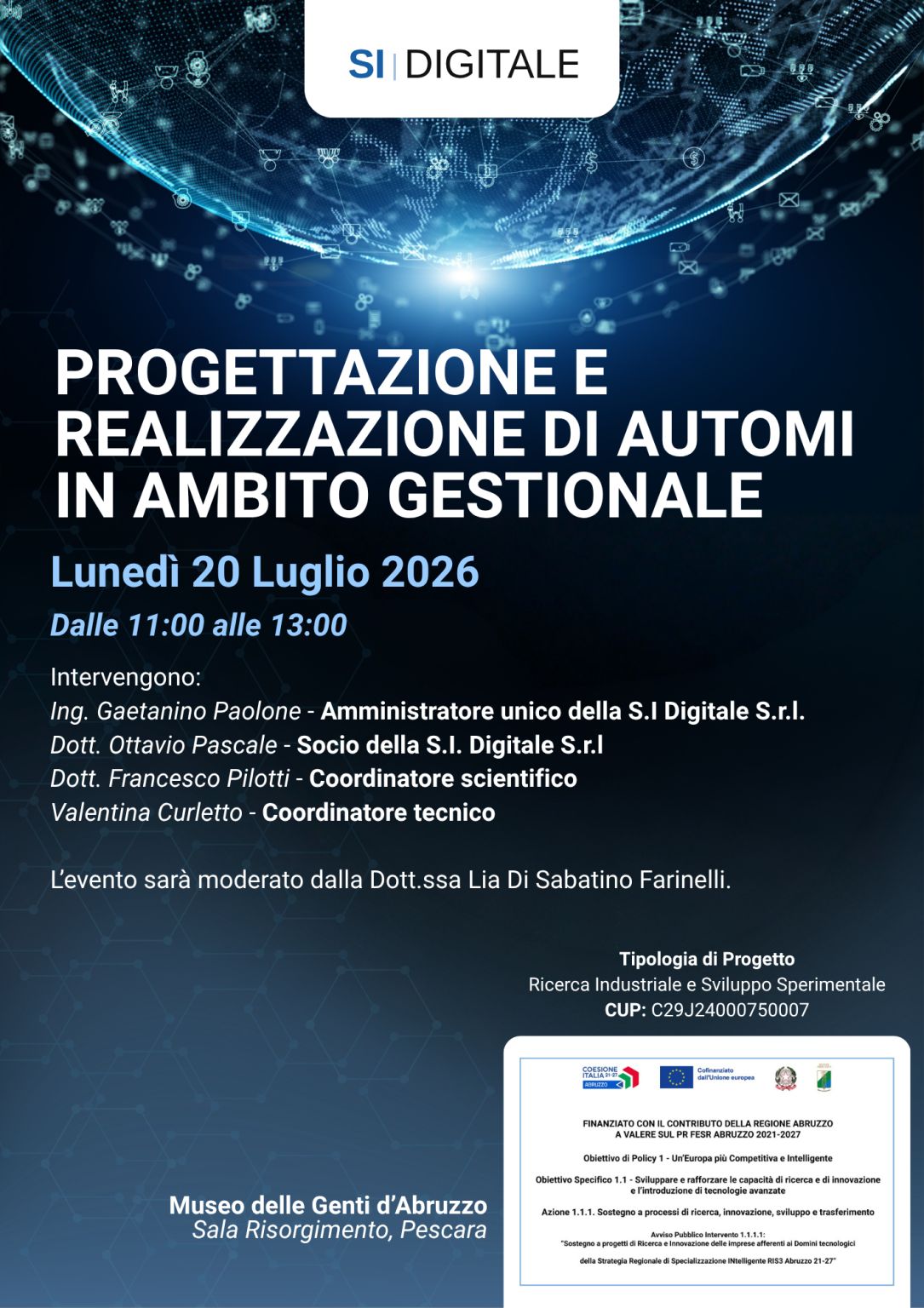 Locandina evento: Progettazione e realizzazione di Automi in ambito gestionale — 20 luglio 2026